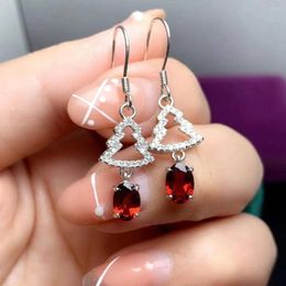 Dangle Earrings Sterling Silver Christmas Tree Drop For Party 5mm 7mm Natural Garnet Eardrop Solid 925 Jewelry