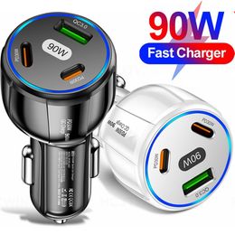 Fast Quick Charging 90W 2*PD30W 3 Ports Type c USB C Car Charger Power Adapters For Ipad 2 3 4 Iphone 13 14 15 Samsung S23 S24 Htc lg Android phone