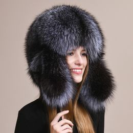 Unisex Full Covered Real Fox Fur Hat Russia Trapper Hat Earflap Outdoor Ski Ushanka Cap Winter Warm Hunter Hat