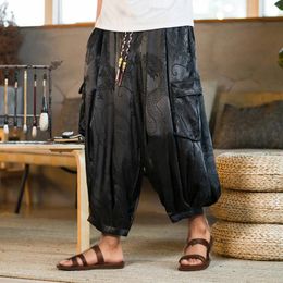Men's Pants Vintage Japanese Style Summer Clothes Ice Silk Dark Flower Retro Radish Mens Fashion Loose Beach Trousers