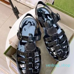 Women Sandal Double Designer Flat Sandals Transparent Slides Shiny Finish