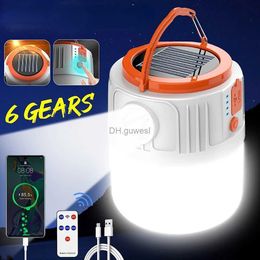 Camping Lantern Solar Light Camping Power Bank USB Rechargeable Bulb 6 Gears Remote Control Tent Lamp Portable Lanterns Emergency Lights Outdoor YQ240124