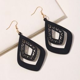 Dangle Earrings Women Wooden Gem Shape Hollow Carving Lady Africa Jewelry Accessories Gift