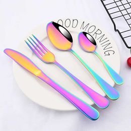 Camp Kitchen Promotion Dinnerware Set Stainless Steel Colourful Rainbow Gold Knife Fork Teaspoon Dishwasher Safe Silverware Set Cutlery Box YQ240123