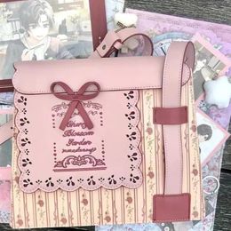 Evening Bags Xiuya Japanese Style Jk Lolita Pink Shoulder Bag Bow Letter Flowers Print Sweet Cute Ita Kawaii Fresh Designers Handbag