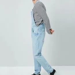 Men's Jeans Denim Bib Overalls Soft Breathable Jumpsuit With Suspender Long Pants Non-fading Solid Color For Everyday