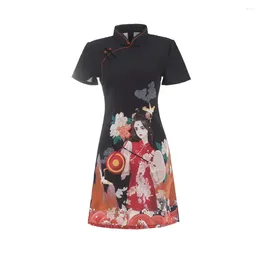 Ethnic Clothing Young Modern Improved Chinese Style Qipao Dress 2024 National Fashion Girl Printed Cheongsam