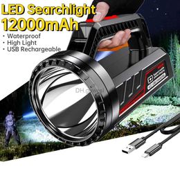 Camping Lantern High Light LED Searchlight 12000mAh Long Range Torch USB Rechargeable Work Light P90 Waterproof Floodlight Powerful Flashlight YQ240124