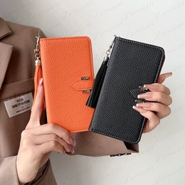 Luxury Carriage Letter Phone Case for iPhone 15 14 13 12 11 Pro Max X Xs Xr 8 7 Plus Classic Lychee Grain Leather Full Protection Bumper Shell Wallet Cover