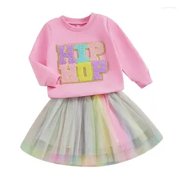 Clothing Sets Wankitoi Toddler Kids Baby Girl Easter Outfit Long Sleeve Letter Embroidery Sweatshirt Tulle Tutu Skirt Spring Clothes