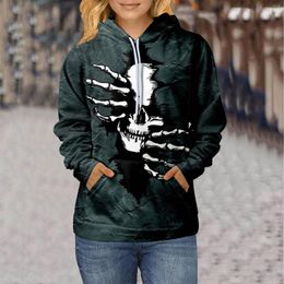 Women's Hoodies Gothic Black Punk Print With Pockets Long Sleeve Fashion Leisure Sweatshirts Hip Hop Patchwork Retro Hooded Sudaderas