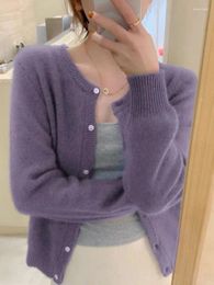 Women's Hoodies 2024 Autumn/Winter Thickened Soft Glutinous Purple Knitted Cardigan Versatile Coat Top Long Sleeve Overlay Sweater