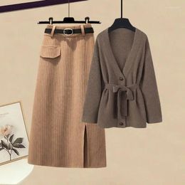 Women's Hoodies Set Spring And Autumn 2024 Korean Fashion Retro Knitted Cardigan Sweater Slim Half Skirt Two Piece