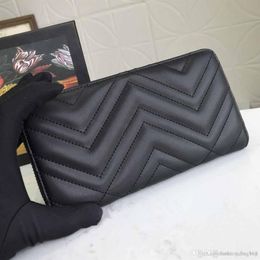 2021 new fashion woman long wallet Clutch for woman zipper wave long wallet Black leather wallet credit card coin purse with box f263j