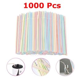 1000 Pcs Plastic Straws For Drinking Bar Party Supplies Flexible Rietjes Cocktail Colourful Striped Disposable Straw Kitchenware 222895496