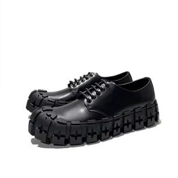 Rivets Derby Shoes Classic Elevator Tyre Shoe Spikes Dress Oxford Studded Thick Sole Genuine Leather Mega Shoes Men