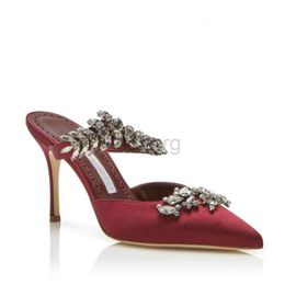 2024 New Luxury Lurum Sandals Shoes For Women High Heels Leaf Crystal-embellished Satin Mules Strappy Sandalias Slippers Sexy Pointed Toe Brand Pumps letterg EU35~42