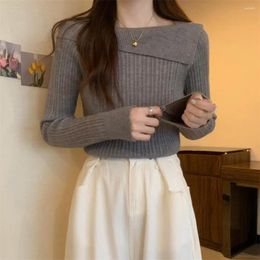 Women's Blouses Women Fall Top Soft Knitted Long Sleeve Pullover For Slim Fit Sweater Blouse With Irregular Boat Neck Warm Spring