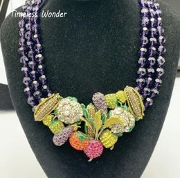 Necklaces Timeless Wonder Fancy Crystal Beaded Zircon Fruits Statement Necklace for Women Designer Jewellery Runway Luxury Brand Rare 4526