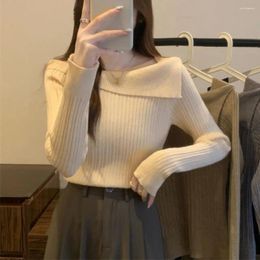 Women's Blouses Women Long Sleeve Top Soft Lady Knitted Pullover For Slim Fit Sweater Blouse With Irregular Boat Neck