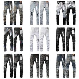 Men's Designer Jeans Distress Ripped Motorcycle Slim Straight Splash-ink Folded Pants Men's Print to Make Old Fashion Tights Size 28-40 IN86