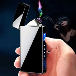 Lighters Electric Pulse Plasma Metal USB Charging Dual Arc Lighter Outdoor Windproof Touch Sensing LED Display Cigar Lighter Gift for Men YQ240124