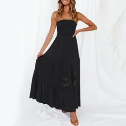 Casual Dresses Solid Slash Neck Sleeveless Women Dress Female Fit And Flare Ruched Backless Beach Long Lady Hole Print Off Shoulder