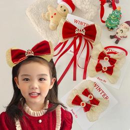 Hair Accessories Year Red Velvet Bow Hairpin Gold Mesh Girls Headdress Cute Princess Children Bands