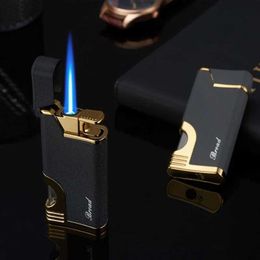 Lighters Transparent Gas Storage Tank Direct Spray Blue Flame Windproof Metal Lighter Outdoor Barbecue Kitchen Cigar Lighter Men's Gifts YQ240124