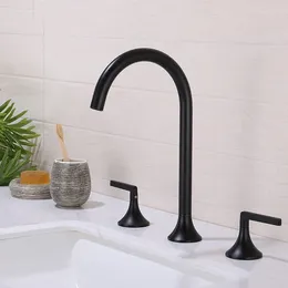 Bathroom Sink Faucets Simplicity Brass Solid Black Faucet Three Holes Two Handles Basin Cold Mixer High Quality