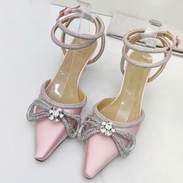 Sexy Pointed Toe Women High Heel Sandals Runway Ladies High Quality Silk Genuine Leather Ankle Wrap Thin Heel Party Dress Sandals