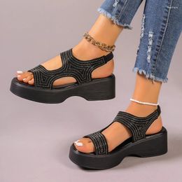 Sandals Elastic Band Adult Mid Heel Casual 2024 High Quality Ladies Shoes Solid Peep Toe Flat With Fashion Women's