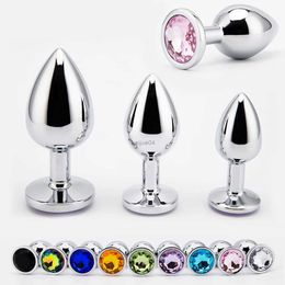 Vibrators 3 Sizes Metal Anal Plug Smaller Smooth Stainless Steel Butt Plug Colorful Crystal Round Anus Plug Adults Anal Sex Toys For Women