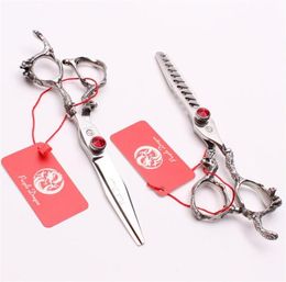 6quot 440C Red Gem Dragon Handle Professional Human Hair Scissors Cutting or Thinning Shears Barberquots Hairdressing Scissors1620635