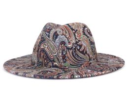 Cashew Flower Digital Printing Jazz Fedora Hats Wide Brim Top Hats for Women Luxury Designer Brand Fascinator Felt Panama Cap4799084