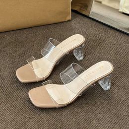 Dress Shoes Women Transparent High Heels Shoes Summer Sexy Feminino Square Toe Open Toe Heel Clear Pumps Sandals 2023 Zapatos Para Mujeres