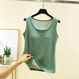 Camisoles & Tanks Solid Colour Slim Fit Vest Tank Top With Chest Pads High Elasticity Thermal Underwear Comfortable For Women