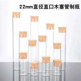 100pcs Dia 22mm Flat Bottom Glass Test Tube With Cork Stopper Message Bottles Jars Vials Gift Art DIY Crafts For Kinds Of TESTS BJ