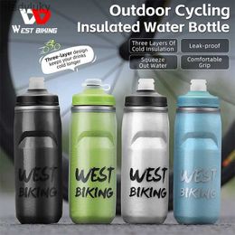 Water Bottles Cages WEST BIKING Insulated Water Bottle PP5 Heat/Cold Preservation Bike Water Bottle 620ML Running Fitness Cycling Sports Cup KettleL240124