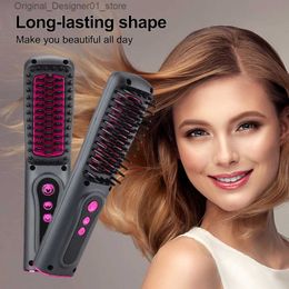 Hair Straighteners New Wireless Professional Hair Straightener Curler Comb Fast Heating Negative Ion Straightening Curling Brush Styling Tools Q240124