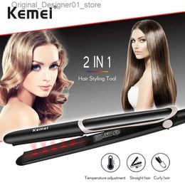 Hair Straighteners Kemei Hair Straightener Curling Iron Ceramic Heating Plate Hair Straightener For Hair Styling Electrical Room For Hair Salon Q240124