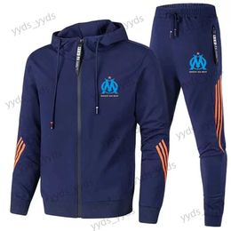 Men's Tracksuits Autumn and Winter Men's Polyester Set Football Sports Set Training Suit Loose Coat+Pants Two Piece Outdoor Running Set T240124