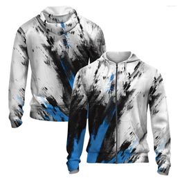 Men's Hoodies Blue And Black Ink 3D Printed Autumn/winter Zipper Hoodie Retro Street Sports Fashion Oversized