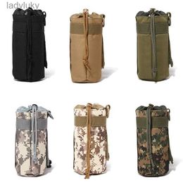 Water Bottles Cages Tactical Molle Water Bottle Bag Military Outdoor Camping Hiking Drawstring Water Bottle Holder Multifunction Bottle PouchL240124