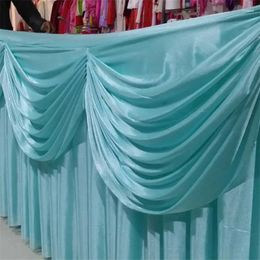 Table Skirt 3 Meters Long Ice Silk Fabric With Swag Backdrop For Tablecloth Cover Wedding Stage Skirting Decoration