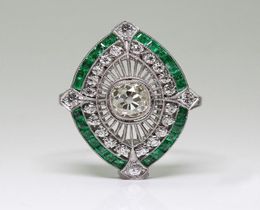 Antique Art Deco 925 Sterling Silver Emerald White Sapphire Floral Engagement Party Ring Size Anniversary Gift Day US 5 129690168