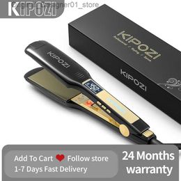 Hair Straighteners KIPOZI Hair Straightener 139 Titanium Flat Iron 1.75 Inch Wide Plate with LCD Display Adjustable Temperature and Dual Voltage Q240124
