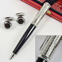 Santos-Dumont De CT Heptagon Black Barrel Snow Flower Pattern Luxury Metal Ballpoint Pen Silver Trim With Serial Number