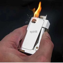 Lighters Retro Pure Copper Kerosene Lighter Pressing Wheel Windproof Lighter Cigarette Cigar Accessories Men's Exquisite Gift YQ240124