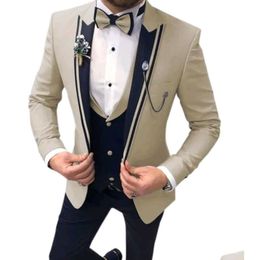 Wedding Tuxedos Slim Fits Groom Tuxedos Peak Lapel Beige Wedding Clothing Party Prom Dress Dinner Business Suits Blazer Drop Delivery Dhaoi